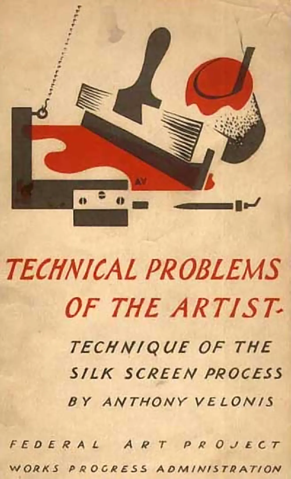 Obálka Velonisovej brožúry „Technické problémy umelca: Technika sieťotlače“ (1937)